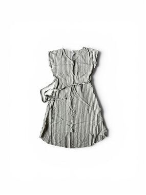 Naif Striped Tie-Waist V-Neck Dress in Light Green and White